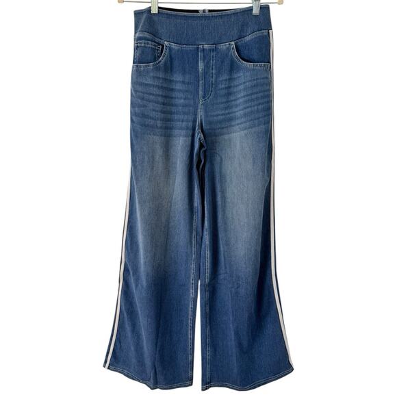 NWOT Halara Flex High Waisted Stripe Wide Leg Jeans Pockets Medium Tide Blue - Picture 2 of 6